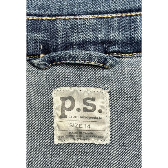 Women’s P.S. by Aéropostale, Embroidered Jean Jacket, 14 Blue - Picture 10 of 16